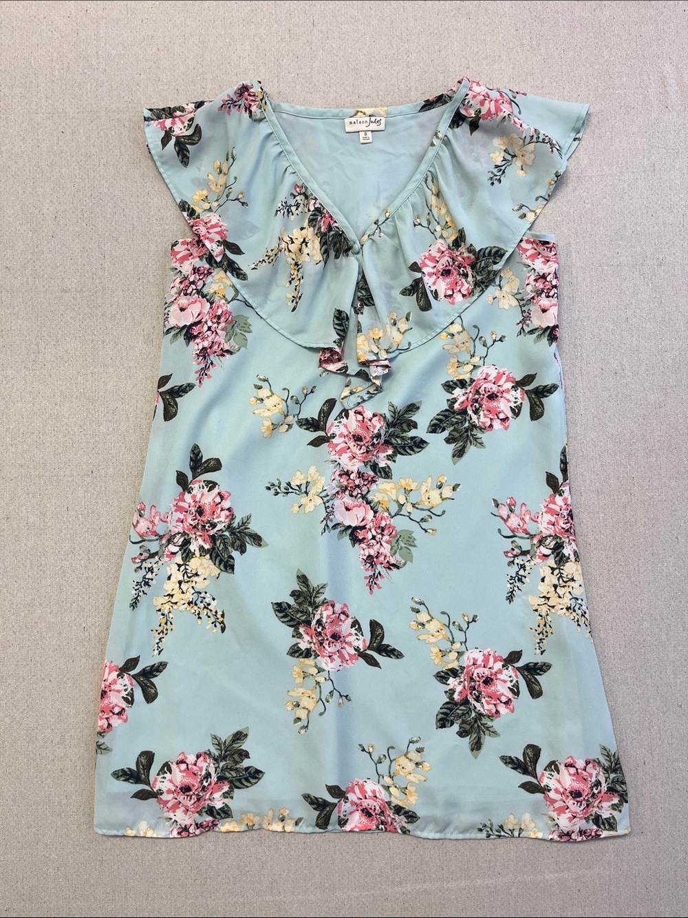 Maison Jules Light Blue Floral Mini Dress - Pink & Yellow Blossoms